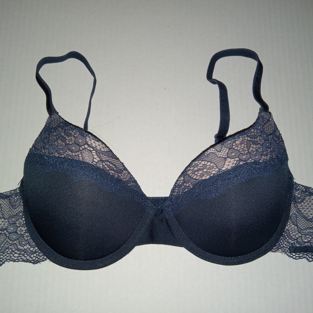 IZOD Blue and Beige Elegant Lace Trim Bra Sz 34B